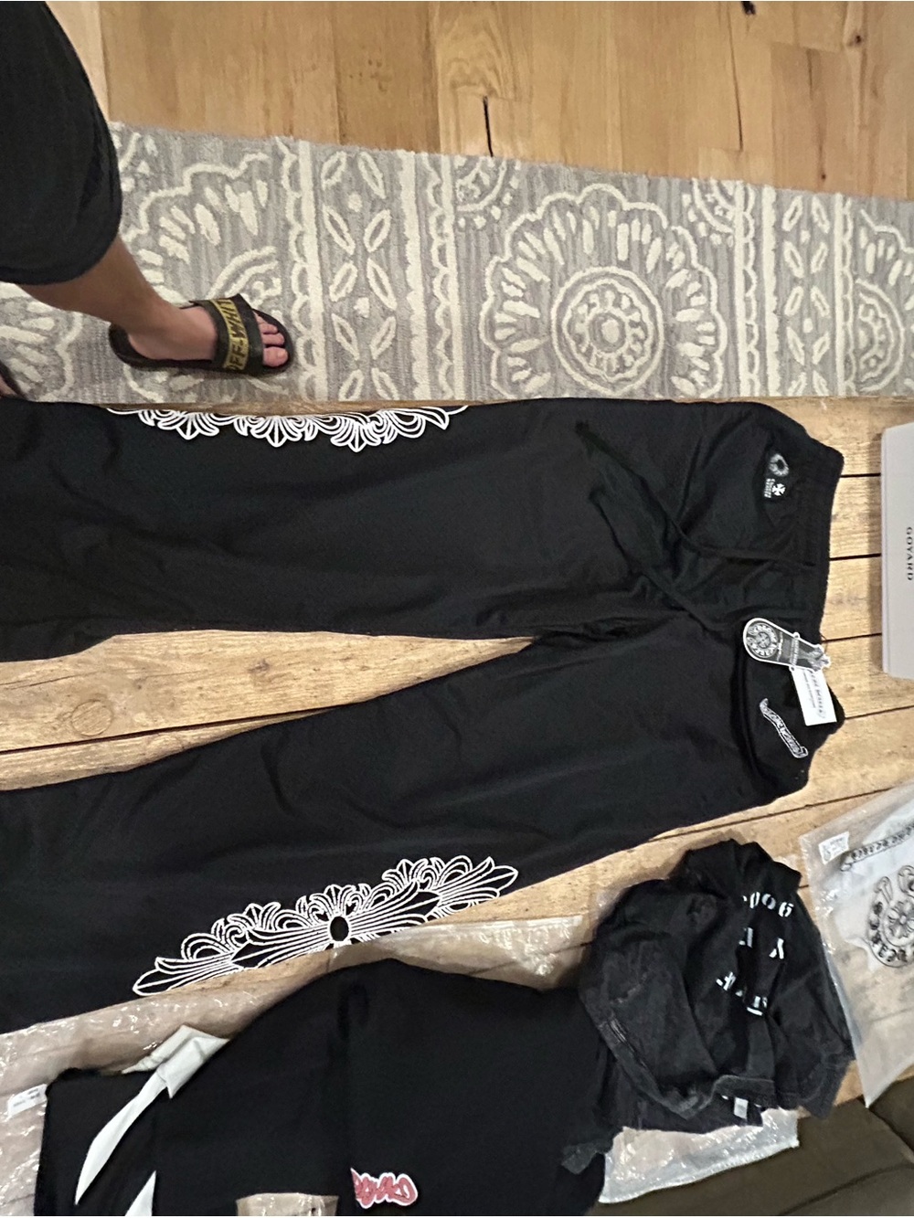 Chrome Hearts Black Mesh pants with White Logo Tags